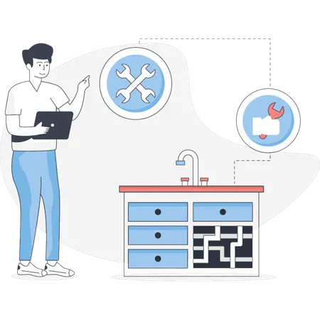 Un homme montre un service de plomberie  Illustration