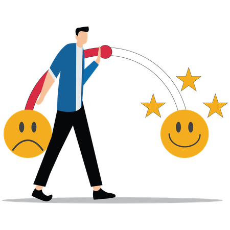 Un homme montrant une enquête de satisfaction client  Illustration