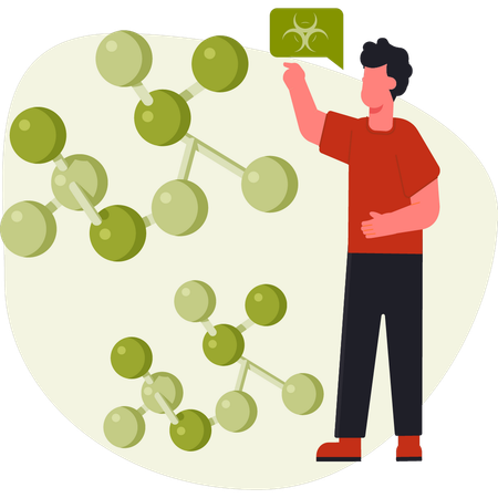 Homme montrant un réseau d'atomes et de molécules  Illustration