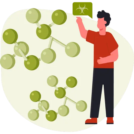 Homme montrant un réseau d'atomes et de molécules  Illustration