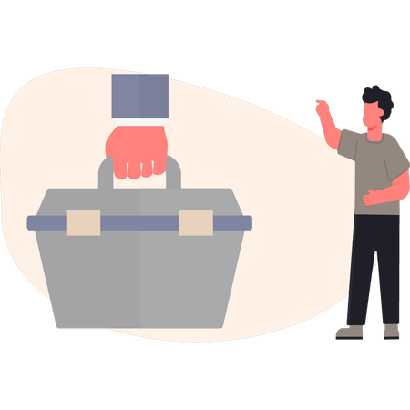 Homme montrant un sac à outils de réparation  Illustration
