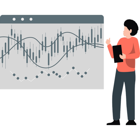 Un homme montre un tableau de bord d'investissement  Illustration