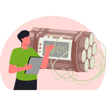 Homme montrant une bombe à retardement  Illustration