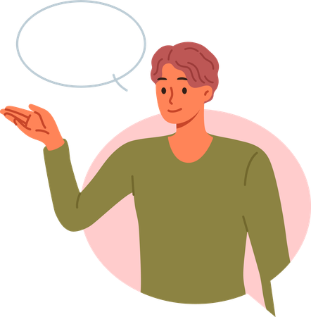 Homme montrant une bulle de discussion  Illustration