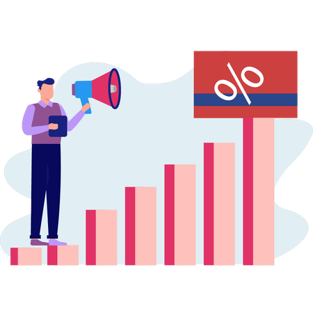 Un homme montre la croissance des ventes  Illustration