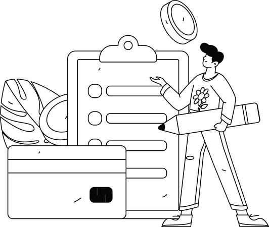 Homme montrant une facture de carte de crédit  Illustration