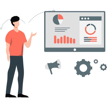 Un homme montre une stratégie commerciale  Illustration