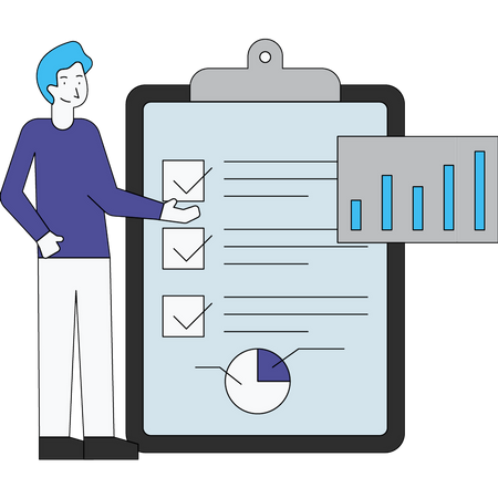 L'homme montre le rapport d'analyse  Illustration