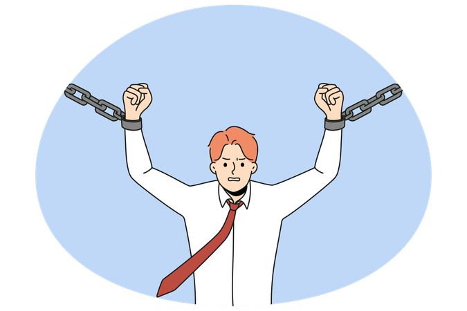 Un homme motivé brise les chaînes en quête d'indépendance  Illustration