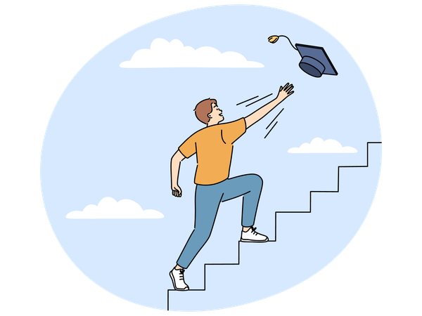 Un homme motivé se rend à l'université pour obtenir son diplôme  Illustration