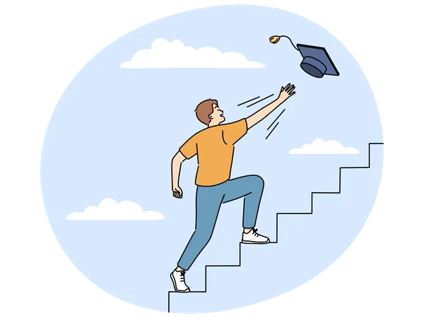 Un homme motivé se rend à l'université pour obtenir son diplôme  Illustration