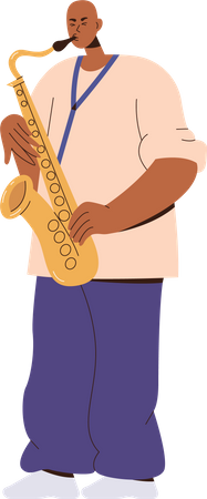 Musicien homme excité avec saxophone  Illustration