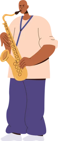 Musicien homme excité jouant du saxophone  Illustration