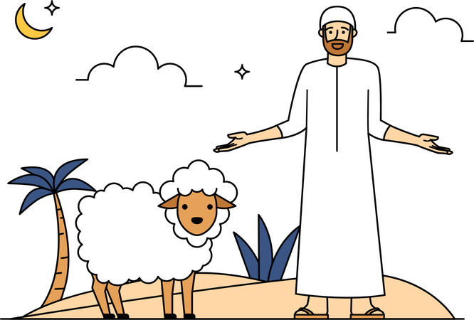 Homme musulman avec ses moutons  Illustration