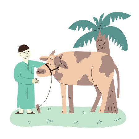 Homme musulman avec vache  Illustration