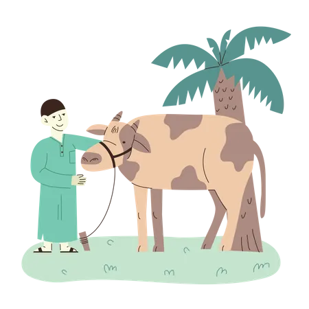 Homme musulman avec vache  Illustration