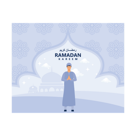 Homme musulman debout pendant le salut du ramadan  Illustration