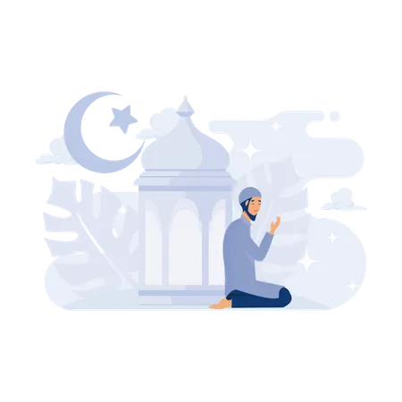 Homme musulman faisant la prière namaz à la mosquée  Illustration