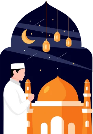 Homme musulman faisant la prière du ramazan  Illustration