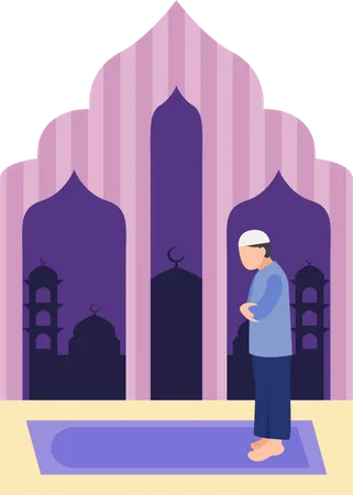 Homme musulman faisant la prière namaz  Illustration