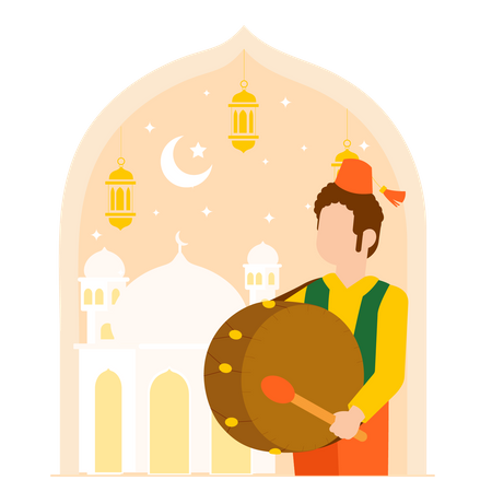 Homme musulman jouant du tambour du Ramadan  Illustration