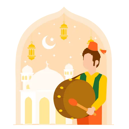 Homme musulman jouant du tambour du Ramadan  Illustration