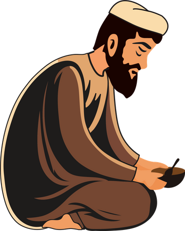 Homme musulman tenant un bol avec une cuillère  Illustration