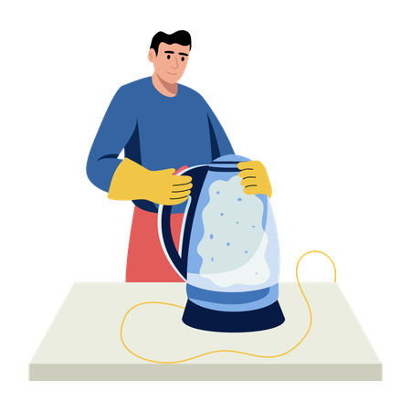 Homme nettoyant une bouilloire  Illustration
