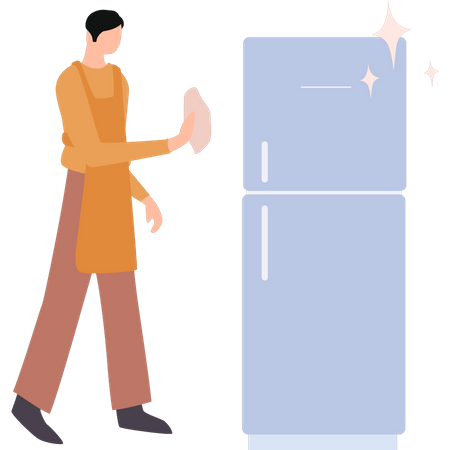 Homme nettoyant le réfrigérateur  Illustration