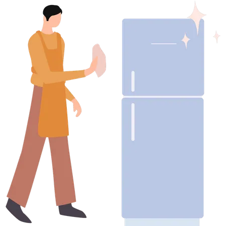Homme nettoyant le réfrigérateur  Illustration