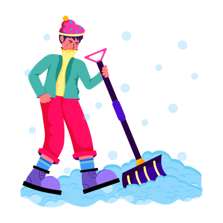 Homme nettoyant la neige avec une pelle  Illustration