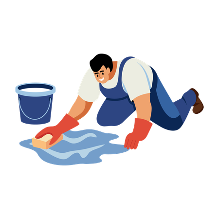 Homme faisant le nettoyage des sols  Illustration