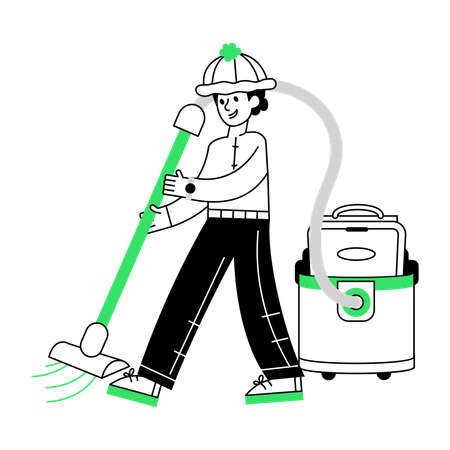 Homme nettoyant le sol à l'aide d'un aspirateur  Illustration