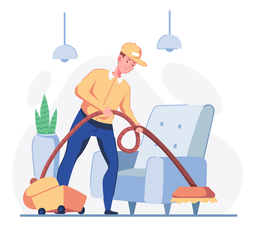 Homme nettoyant le sol avec un aspirateur  Illustration