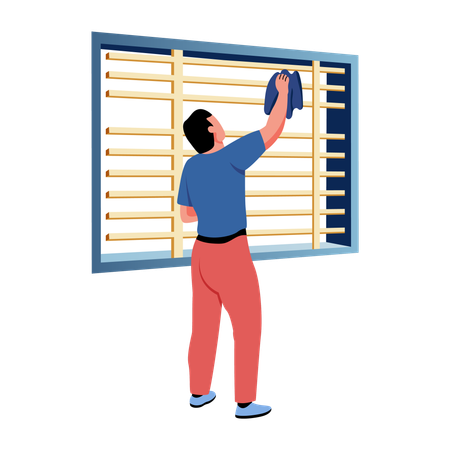 Un homme nettoie une vitre à l'aveugle  Illustration