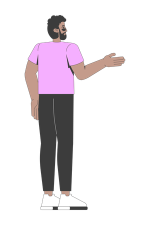 Homme noir barbu en t-shirt faisant un geste tout en détournant le regard  Illustration