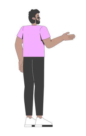Homme noir barbu en t-shirt faisant un geste tout en détournant le regard  Illustration