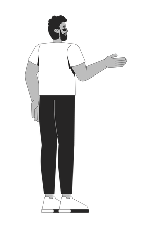 Homme noir barbu en t-shirt faisant un geste tout en détournant le regard  Illustration