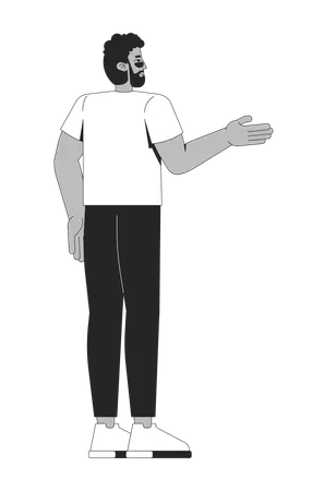 Homme noir barbu en t-shirt faisant un geste tout en détournant le regard  Illustration