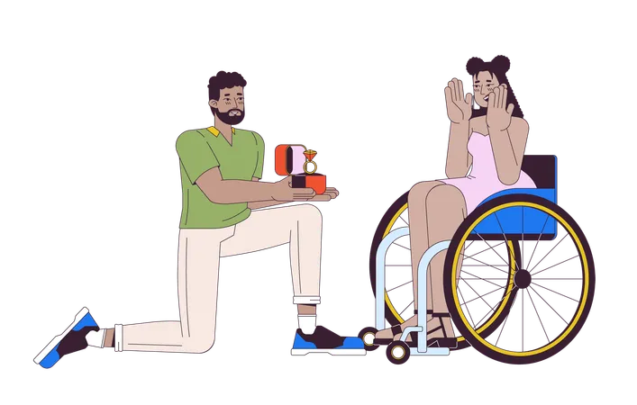 Homme noir propose à une femme hispanique handicapée  Illustration