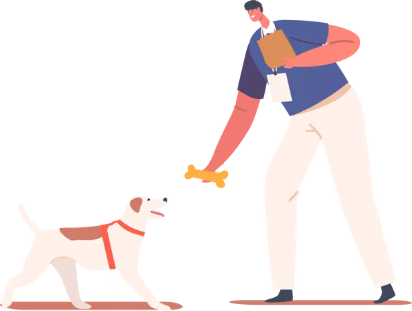 Homme nourrissant un chien  Illustration
