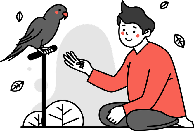 Homme nourrissant un oiseau  Illustration
