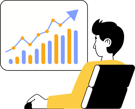 Un homme observe la croissance du marché boursier  Illustration