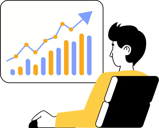 Un homme observe la croissance du marché boursier  Illustration