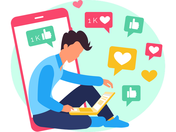 L'homme obtient des likes sur les réseaux sociaux  Illustration