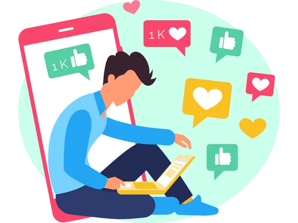 L'homme obtient des likes sur les réseaux sociaux  Illustration