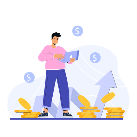 Un homme obtient un profit d'investissement  Illustration
