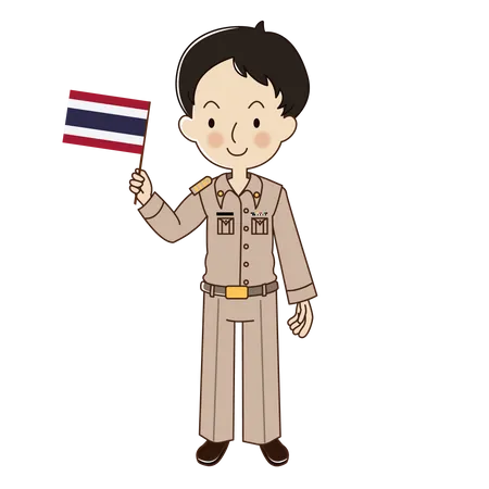 Officier du gouvernement masculin tenant le drapeau thaïlandais  Illustration