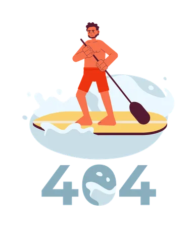 Homme faisant du paddle sur un lac, erreur 404  Illustration
