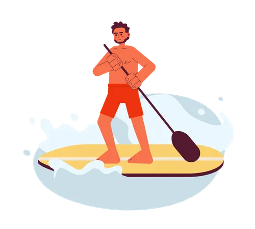 Homme paddle board sur le lac  Illustration